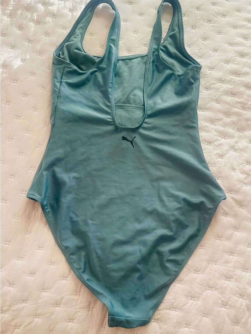 PUMA Teal One-Piece Swimsuit in Teal Green with Black Logo